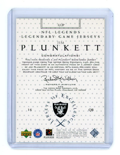 Jim Plunkett 2000 Upper Deck NFL Legends Legendary Game Worn Jersey #LJ-JP