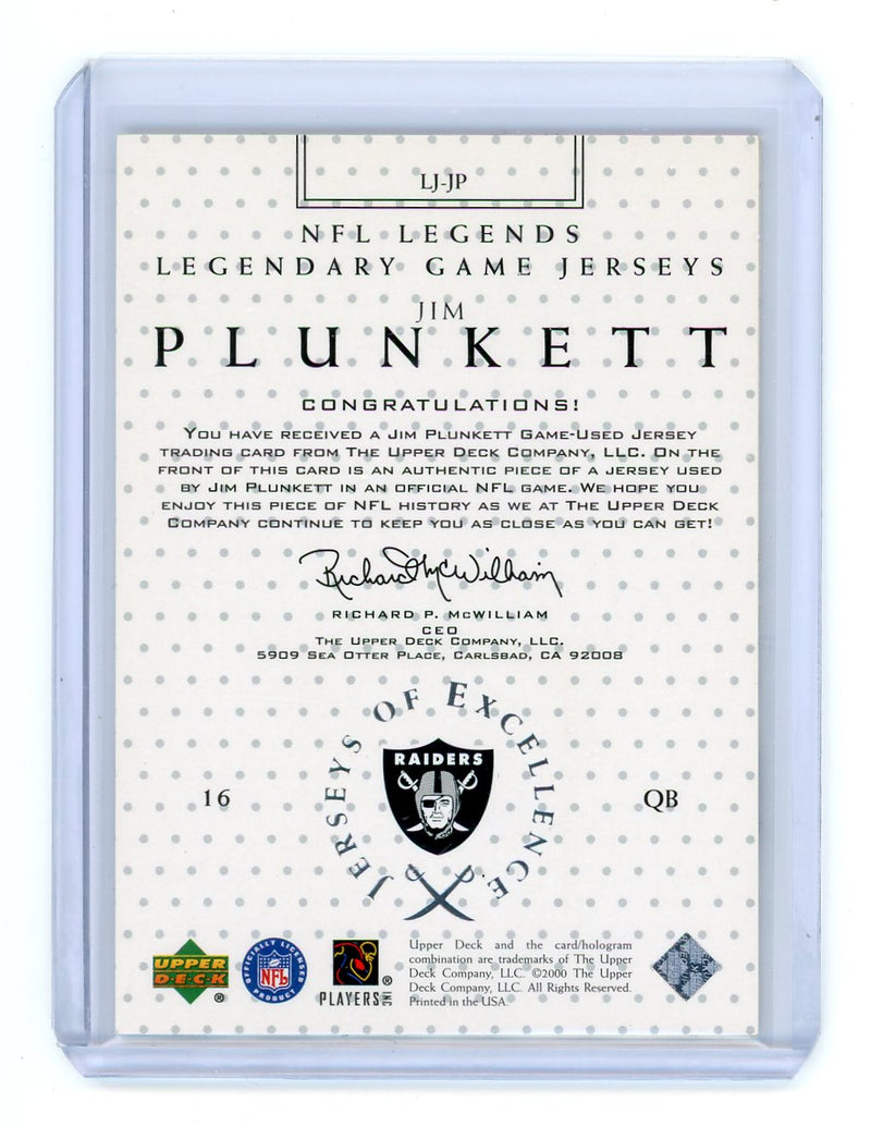 Jim Plunkett 2000 Upper Deck NFL Legends Legendary Game Worn Jersey 