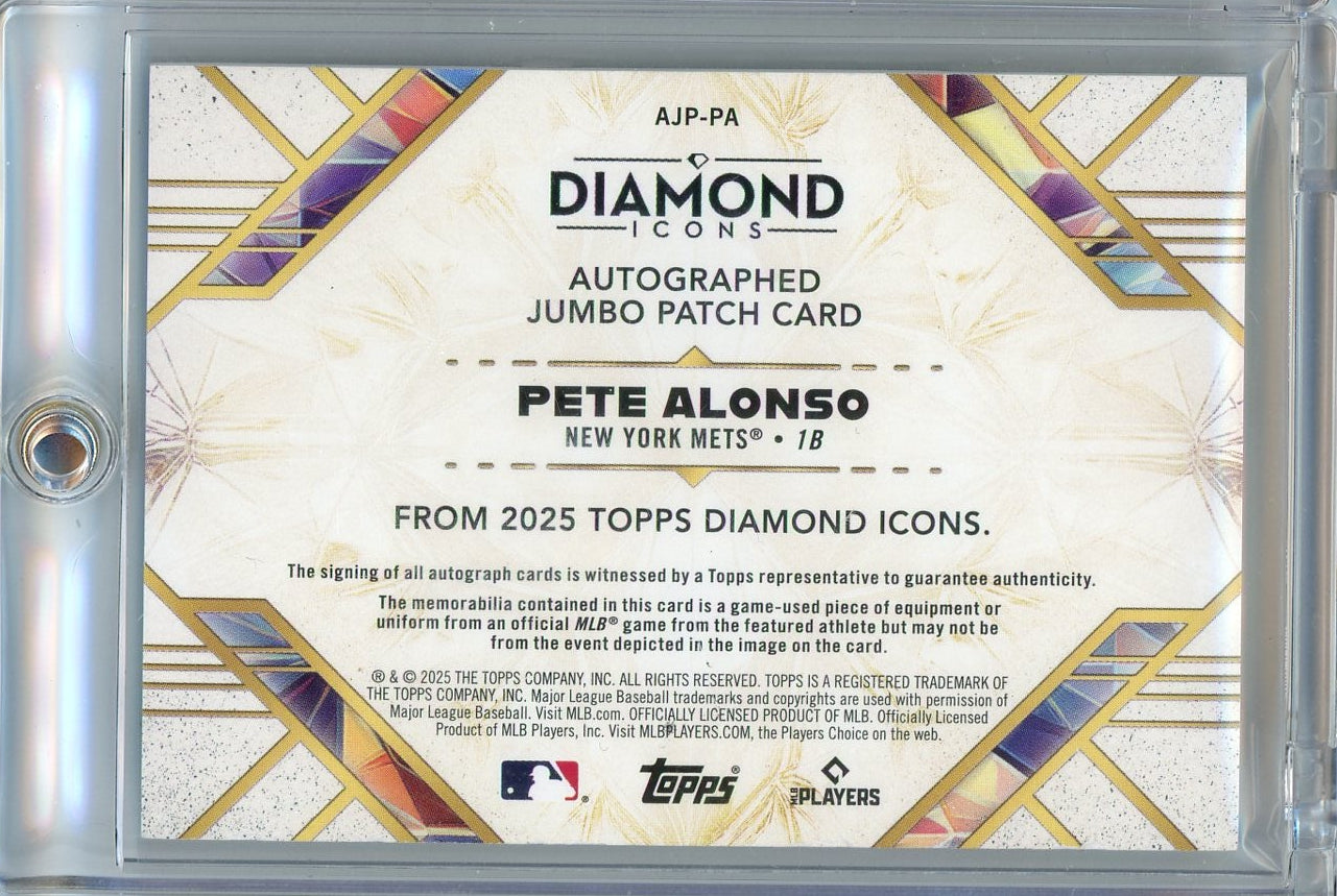 Pete Alonso 2025 Topps Diamond Icons Jumbo Patch Auto #'d 25/25