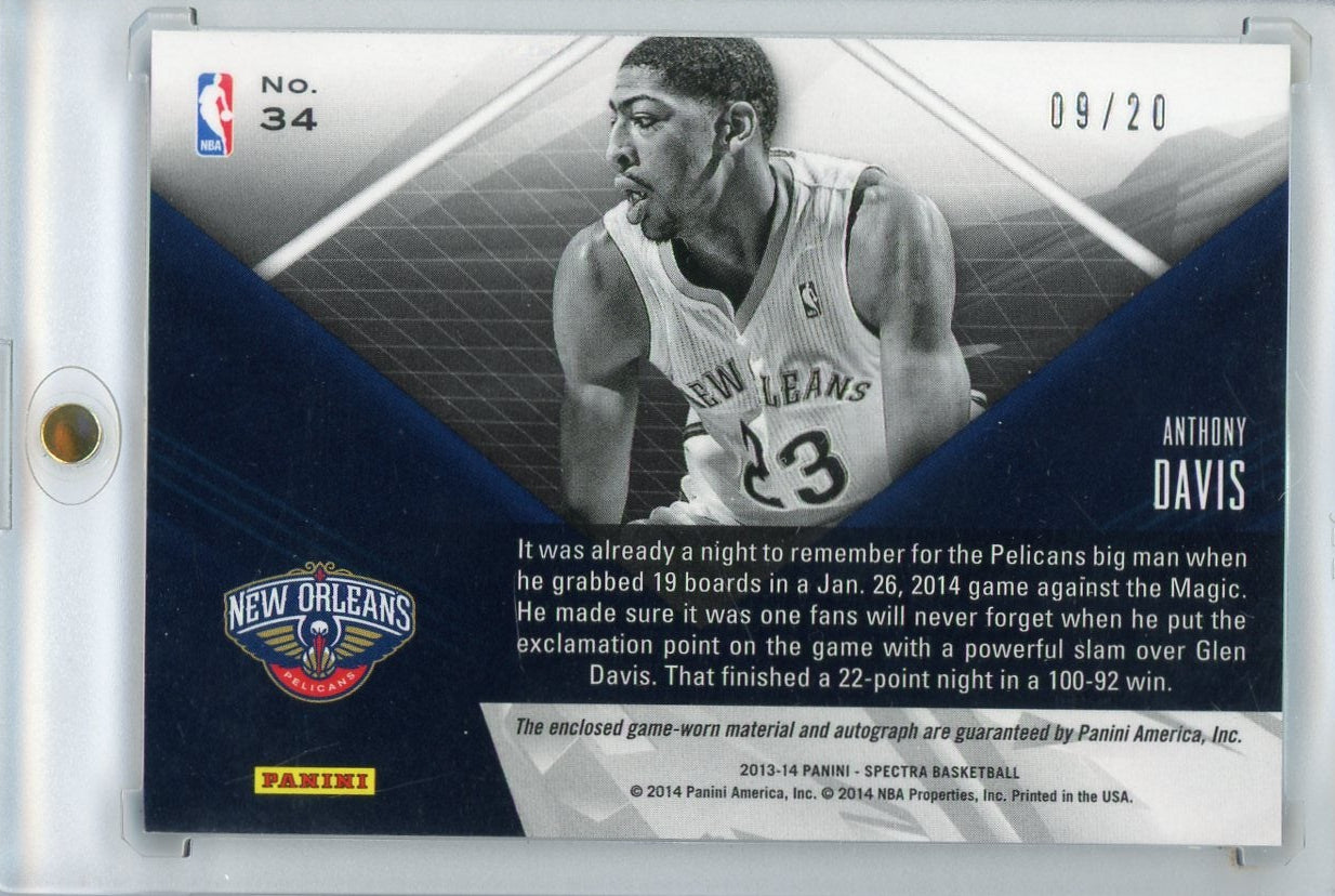 Anthony Davis 2013-14 Panini Spectra Spectacular Patch Auto #'d 09/20