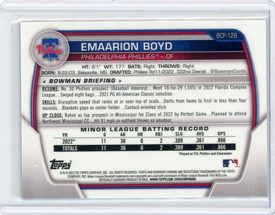 Emaarion Boyd 2023 1st Bowman Chrome purple lava refractor #'d 053/250