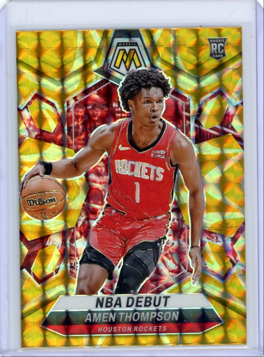 Amen Thompson 2023-24 Panini Mosaic NBA Debut yellow mosaic prizm rookie card
