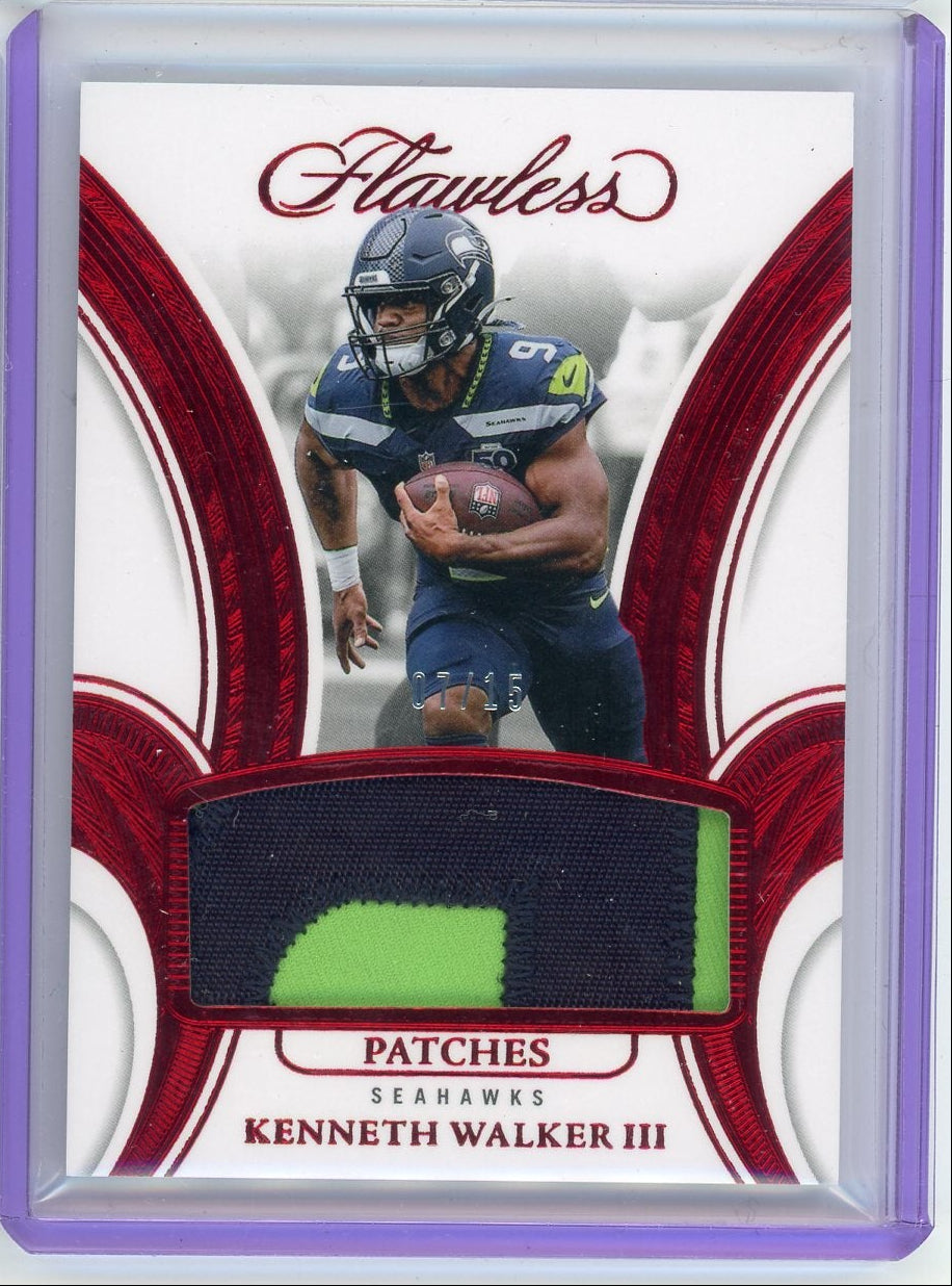 Kenneth Walker 2025 Panini Flawless Football Patches Ruby #'d 07/15