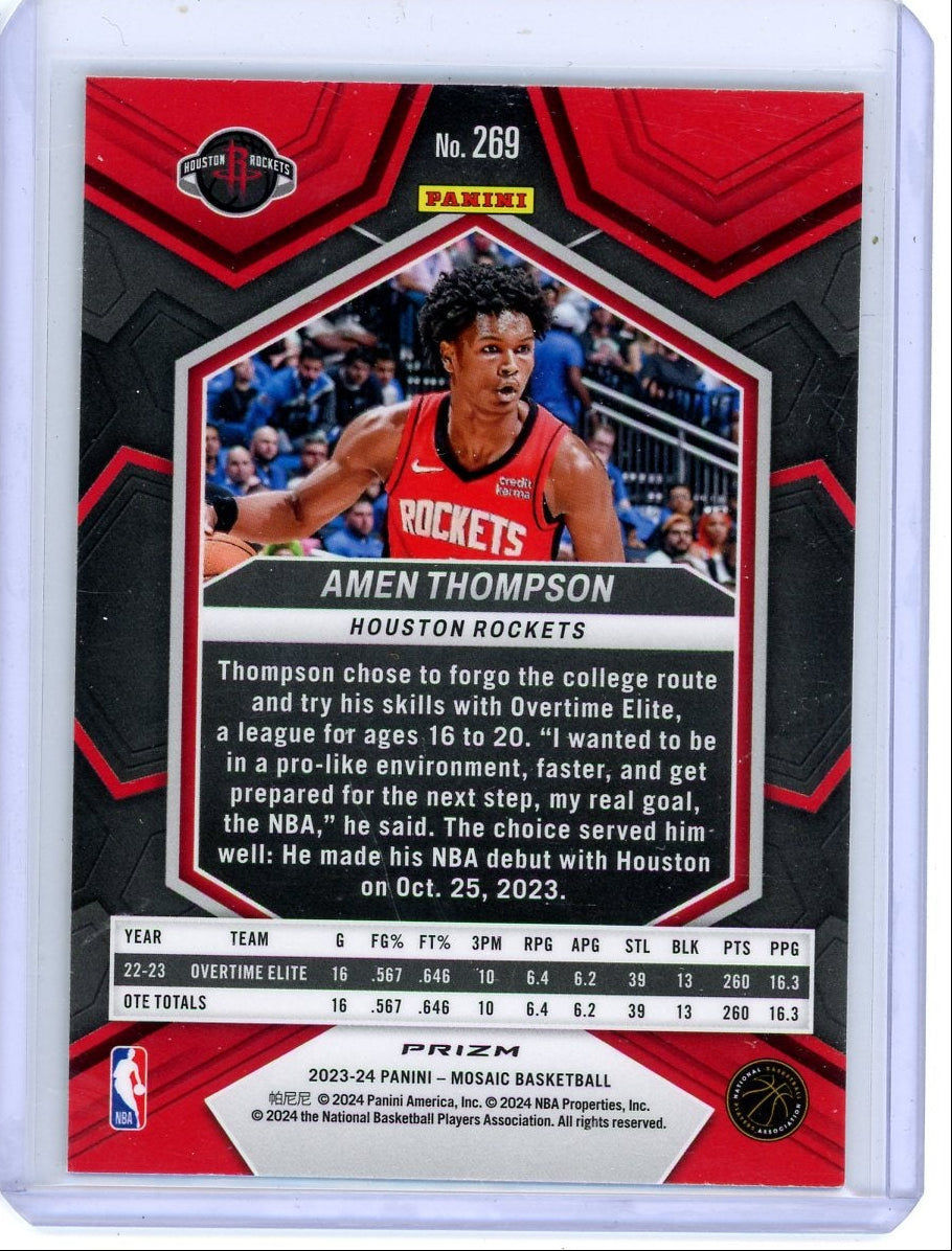 Amen Thompson 2023-24 Panini Mosaic NBA Debut yellow mosaic prizm rookie card