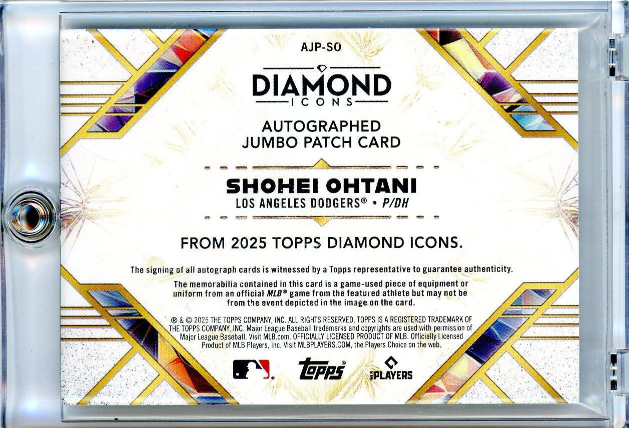 Shohei Ohtani 2025 Topps Diamond Icons Jumbo Patch Autograph #'d 14/25