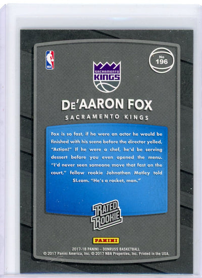 De'Aaron Fox 2017-18 Panini Donruss rookie card