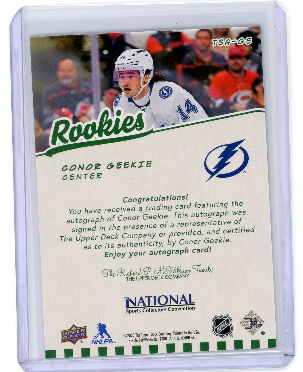 Conor Geekie 2025 Upper Deck NSCC Top Shelf autograph rookie card #'d /55