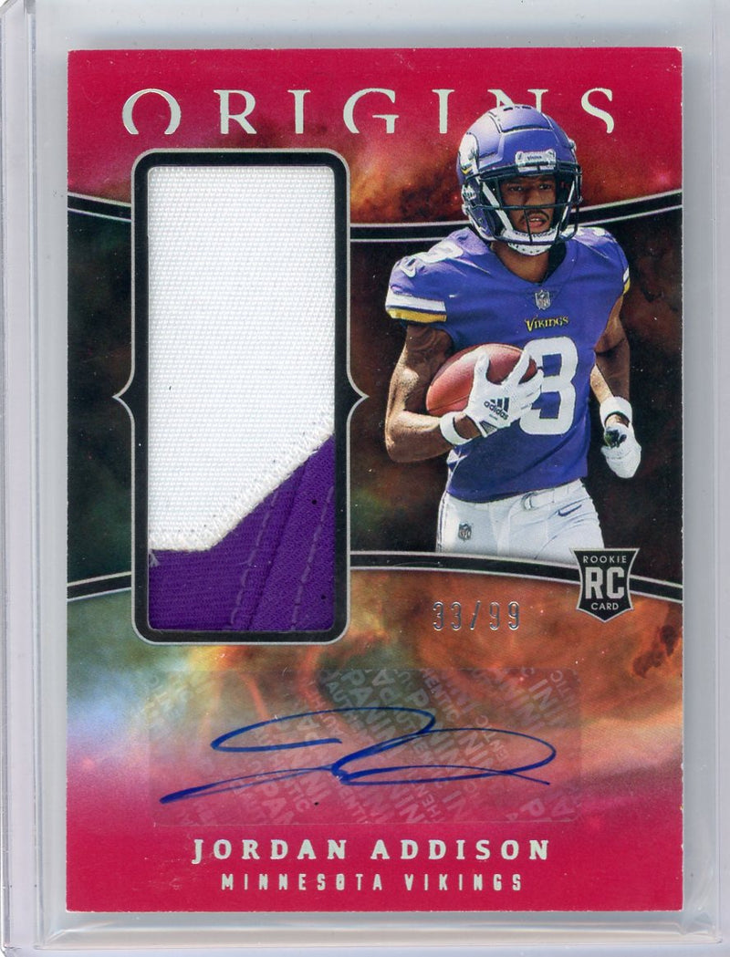 Jordan Addison 2023 Panini Origins Rookie Jumbo Jersey Auto Red 