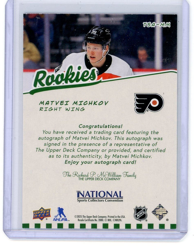 Matvei Michkov 2025 Upper Deck NSCC Top Shelf autograph rookie card 