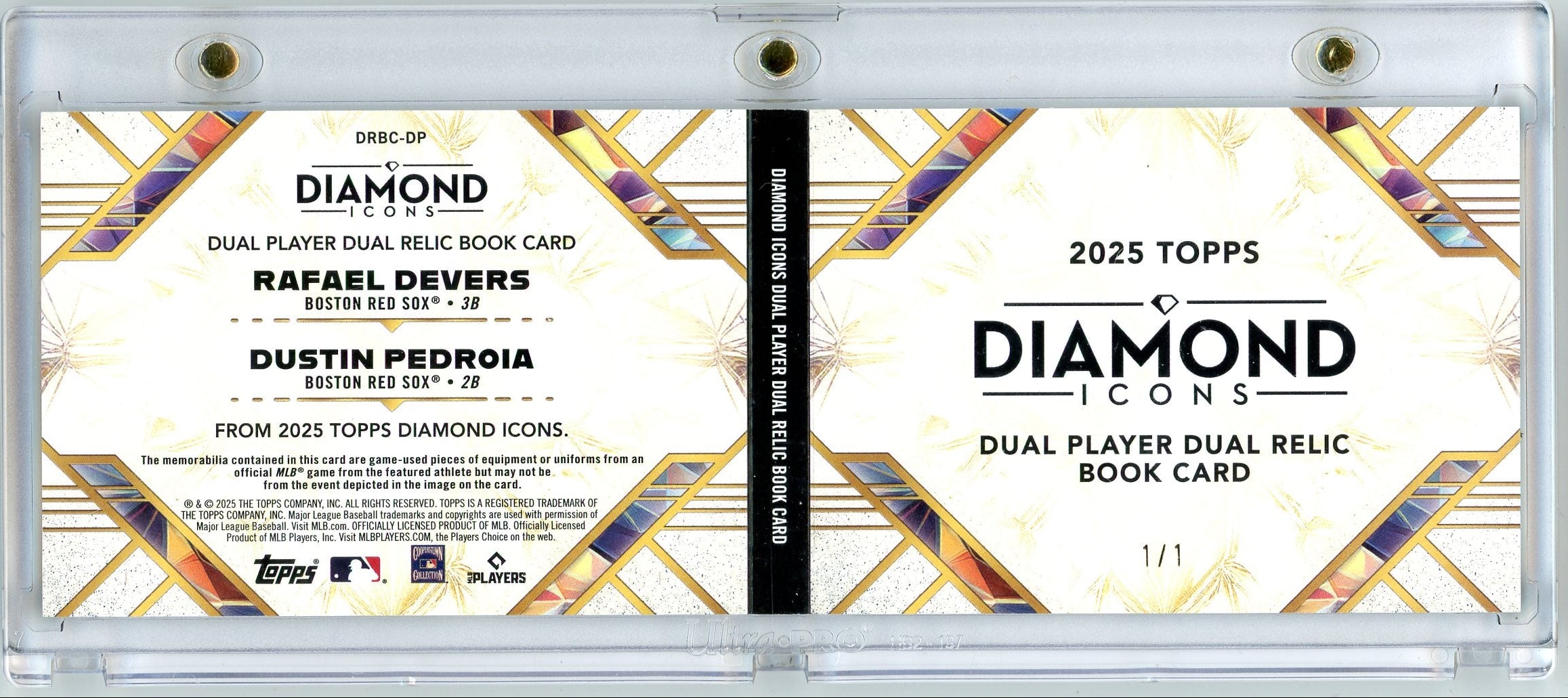 Rafael Devers & Dustin Pedroia 2025 Topps Diamond Icons Dual Relic Booklet #'d 1/1