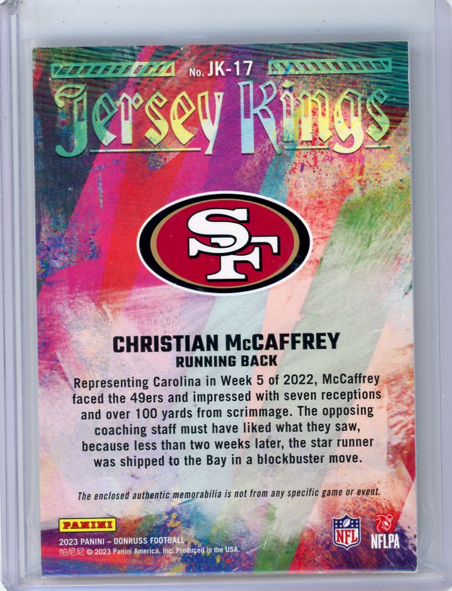 Christian McCaffrey 2023 Panini Donruss Jersey Kings patch #'d 285/399