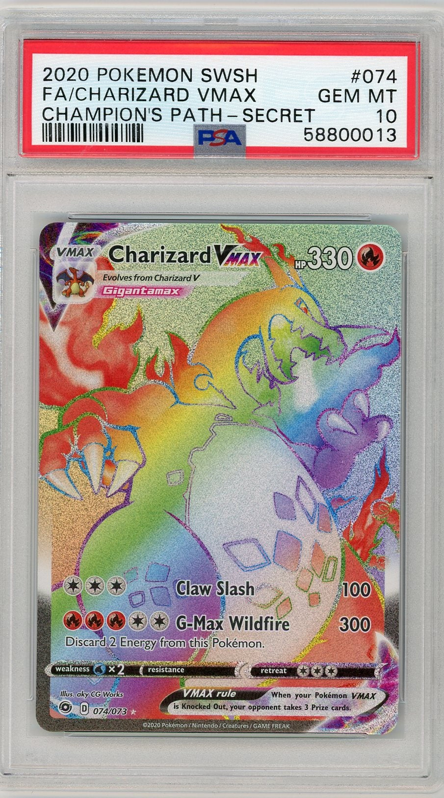Charizard VMAX Full-Art 2020 Pokemon SWSH Champion's Path Secret rare #074/073 PSA 10