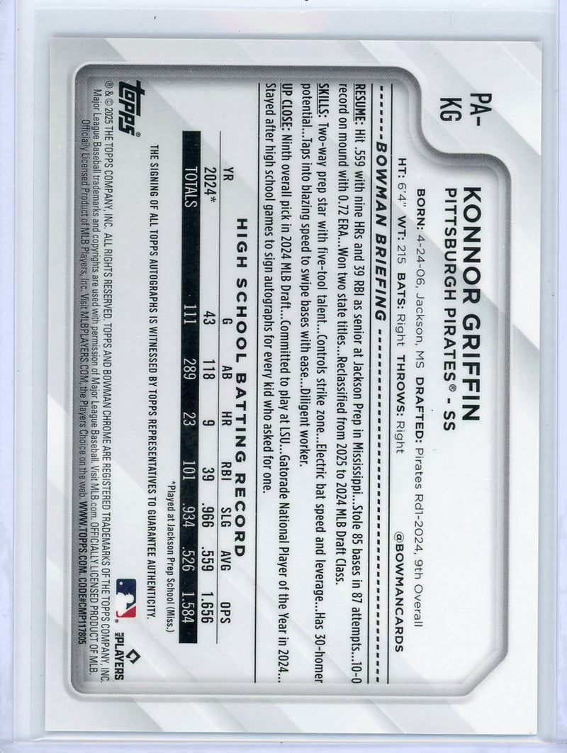Konnor Griffin 2025 Bowman Chrome NSCC autograph 