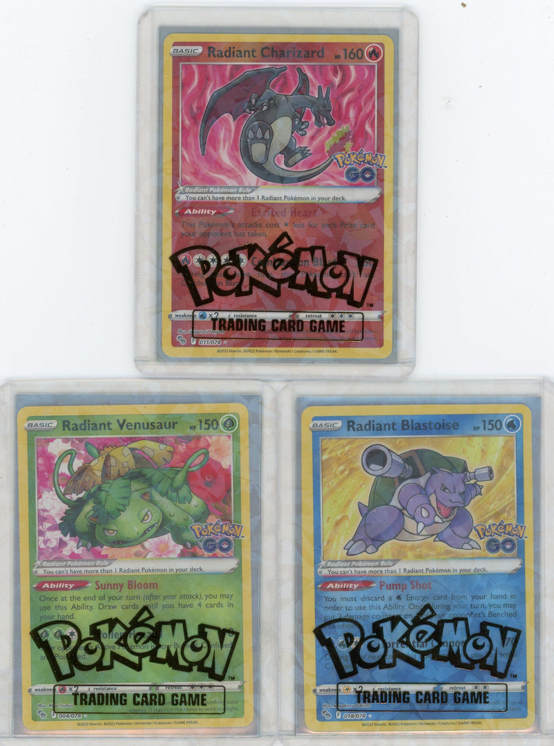 Radiant Venusaur Charizard Blastoise  Pokemon Go (3 card set)