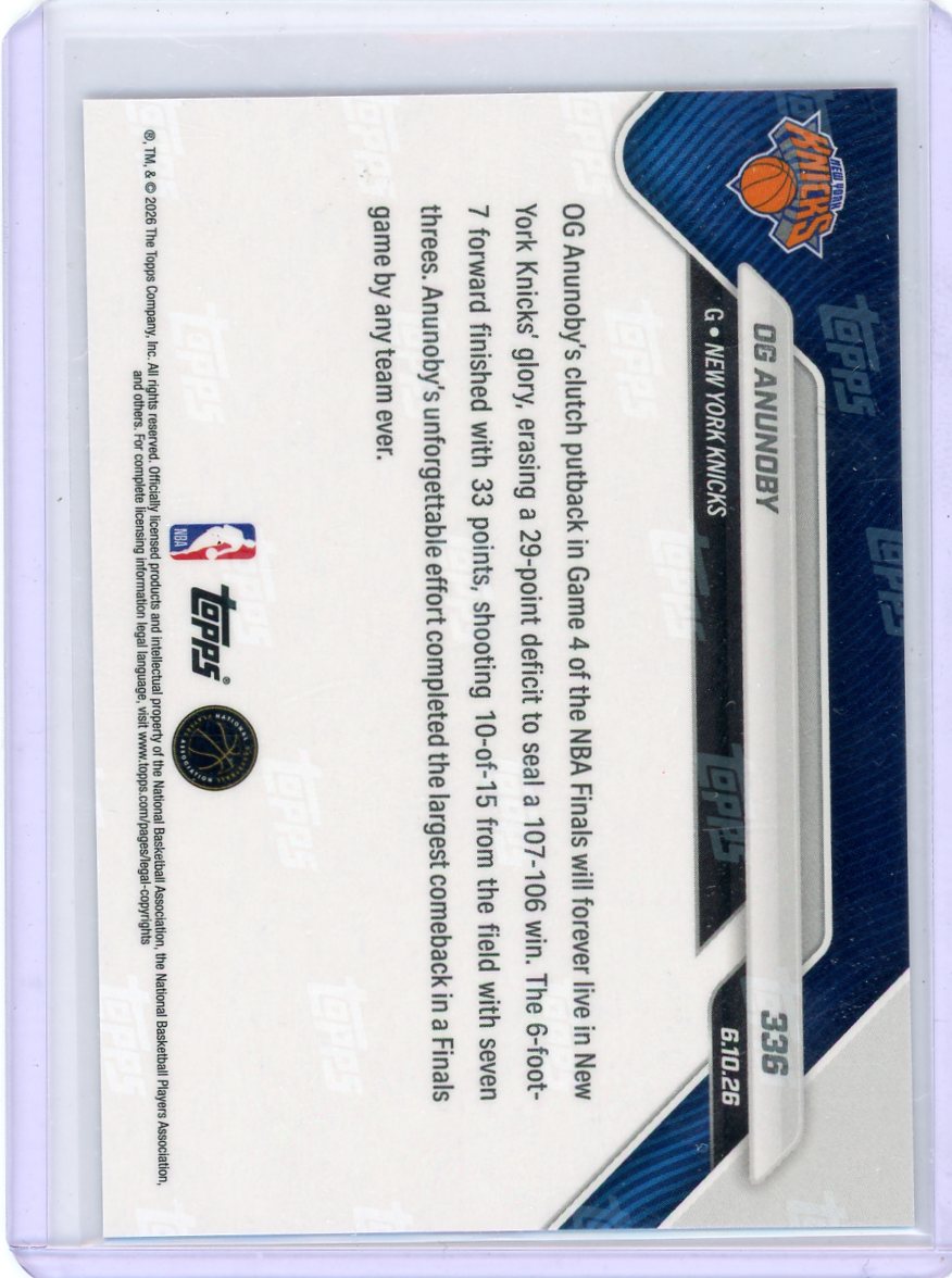 OG Anunoby 2026 Topps Now NBA Game-Winning Putback #336