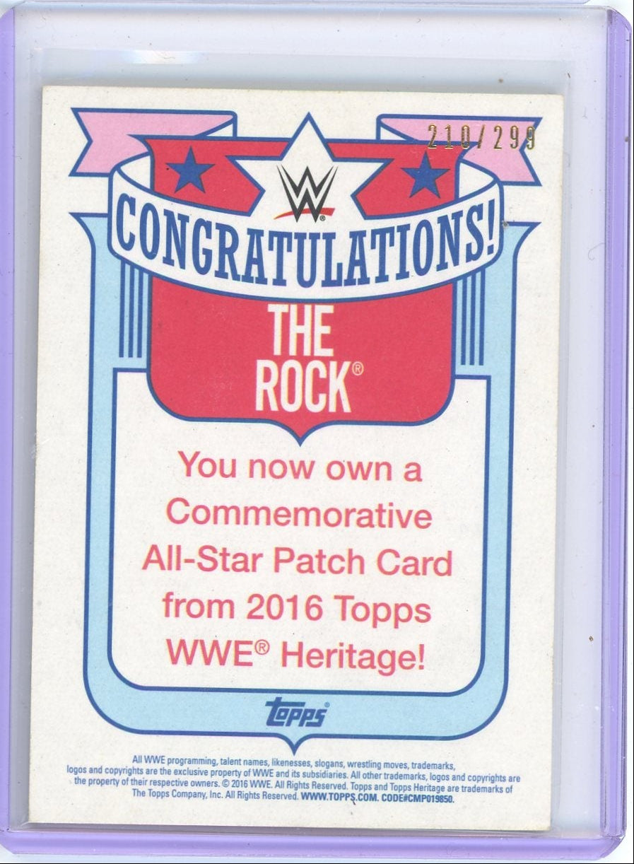 The Rock 2016 Topps WWE All-Star Commemorative Patch #'d 210/299