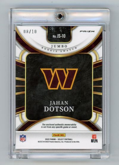 Jahan Dotson 2022 Panini Select Jumbo Rookie Swatch Gold Prizm #'d 08/10