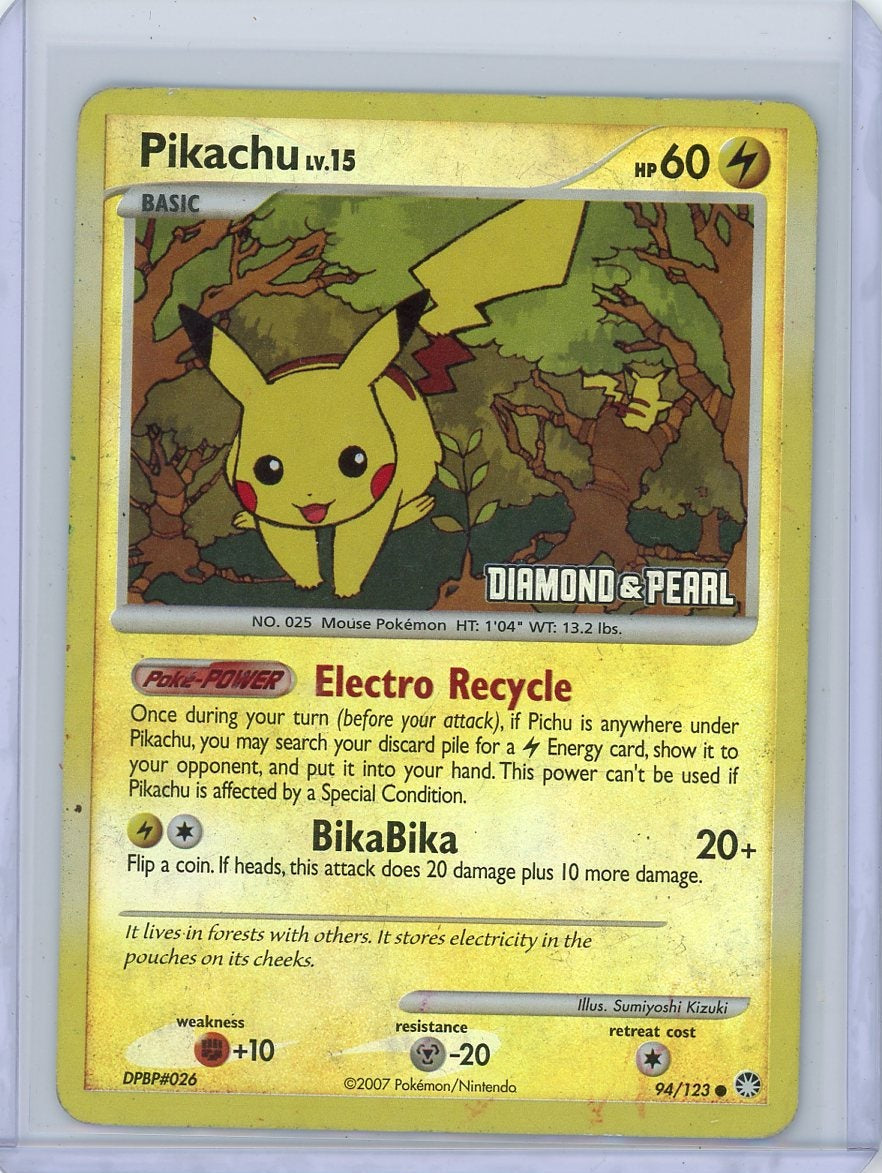 Pikachu Lv. 15 2007 Pokemon Diamond & Pearl reverse holo (stamped) #94/123 BK Promo HP/DMG