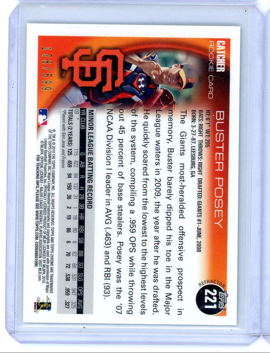 Buster Posey 2010 Topps Chrome green refractor rookie card (wrapper redemption) #'d 178/599