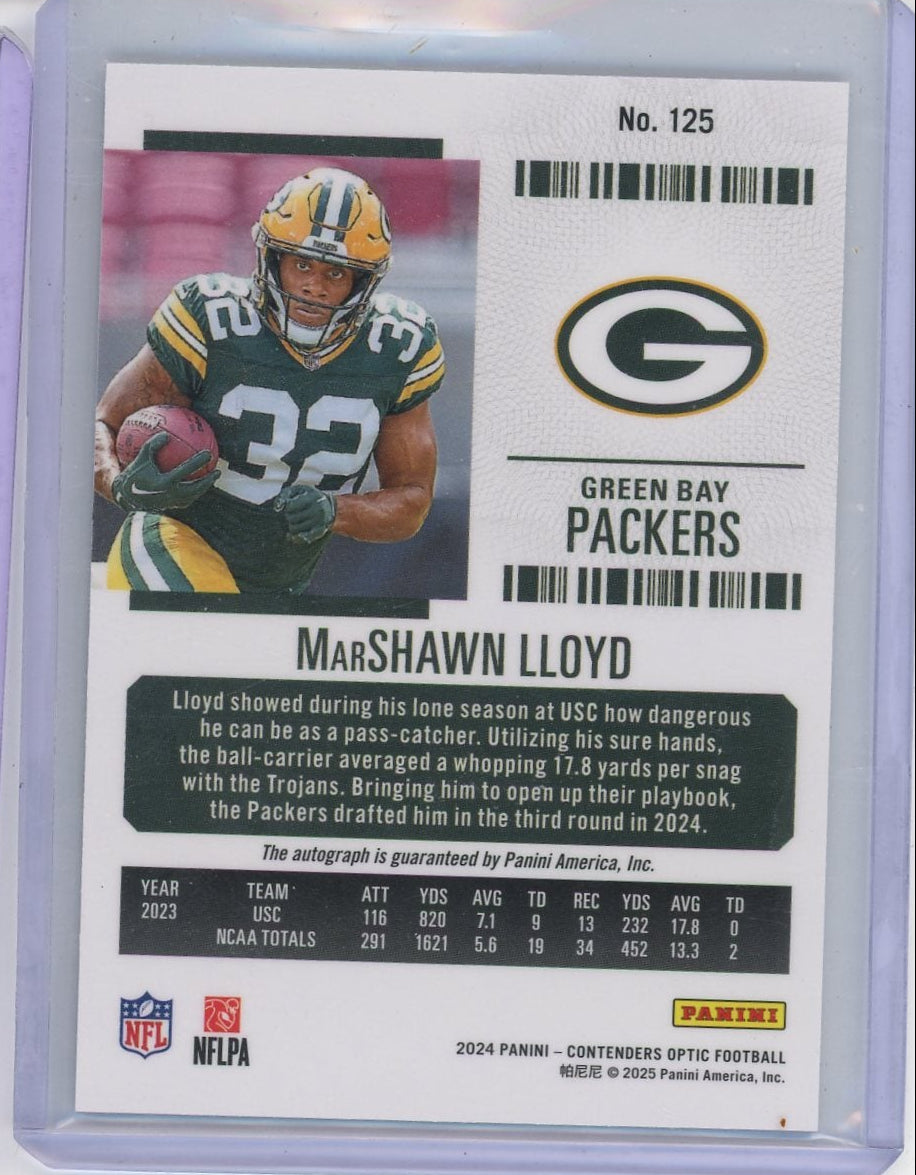 MarShawn Lloyd 2024 Panini Contenders Optic Football Rookie Ticket Autograph