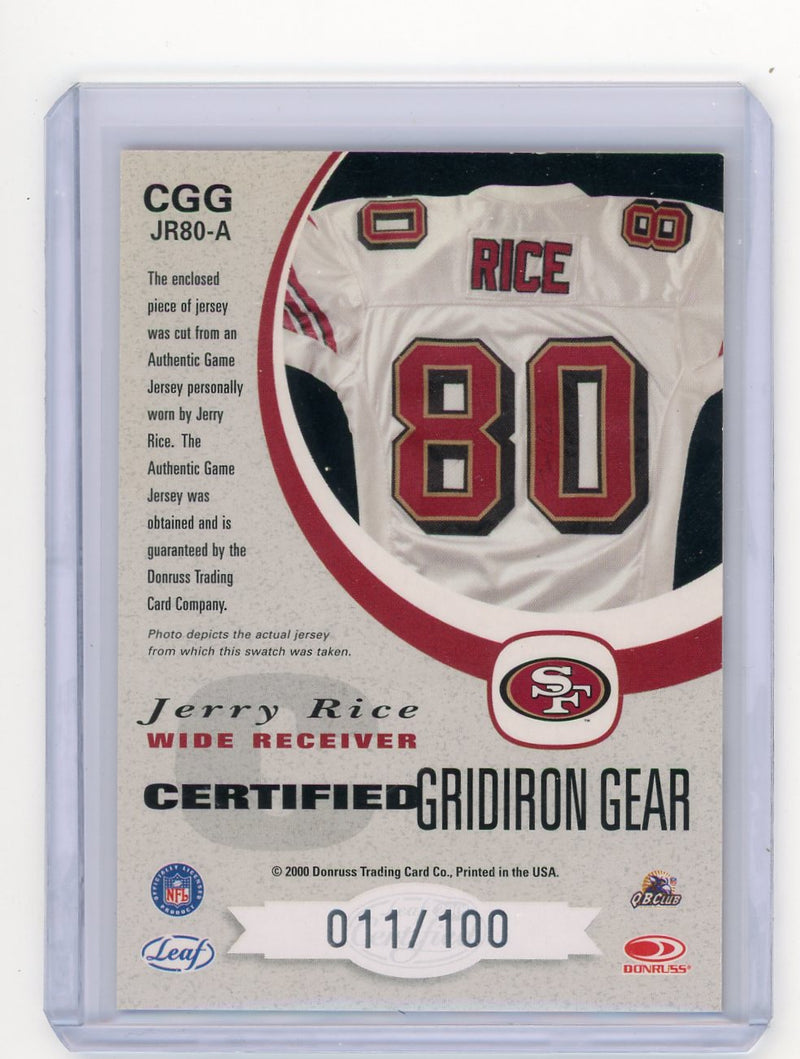 Jerry Rice 2000 Leaf Certified Gridiron Gear Game Worn Jersey Relic 