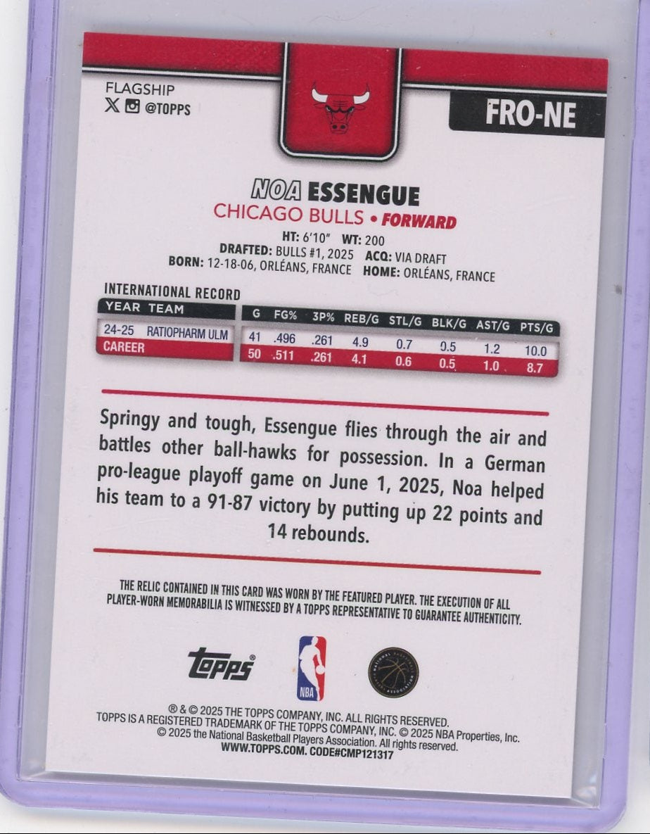 Noa Essengue 2025-26 Topps Flagship Rookie Patch Orange #'d 12/25