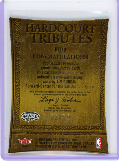 Tim Duncan 2004-05 Fleer Tradition Hardcourt Tributes Patch #'d 23/50 (Game Used)