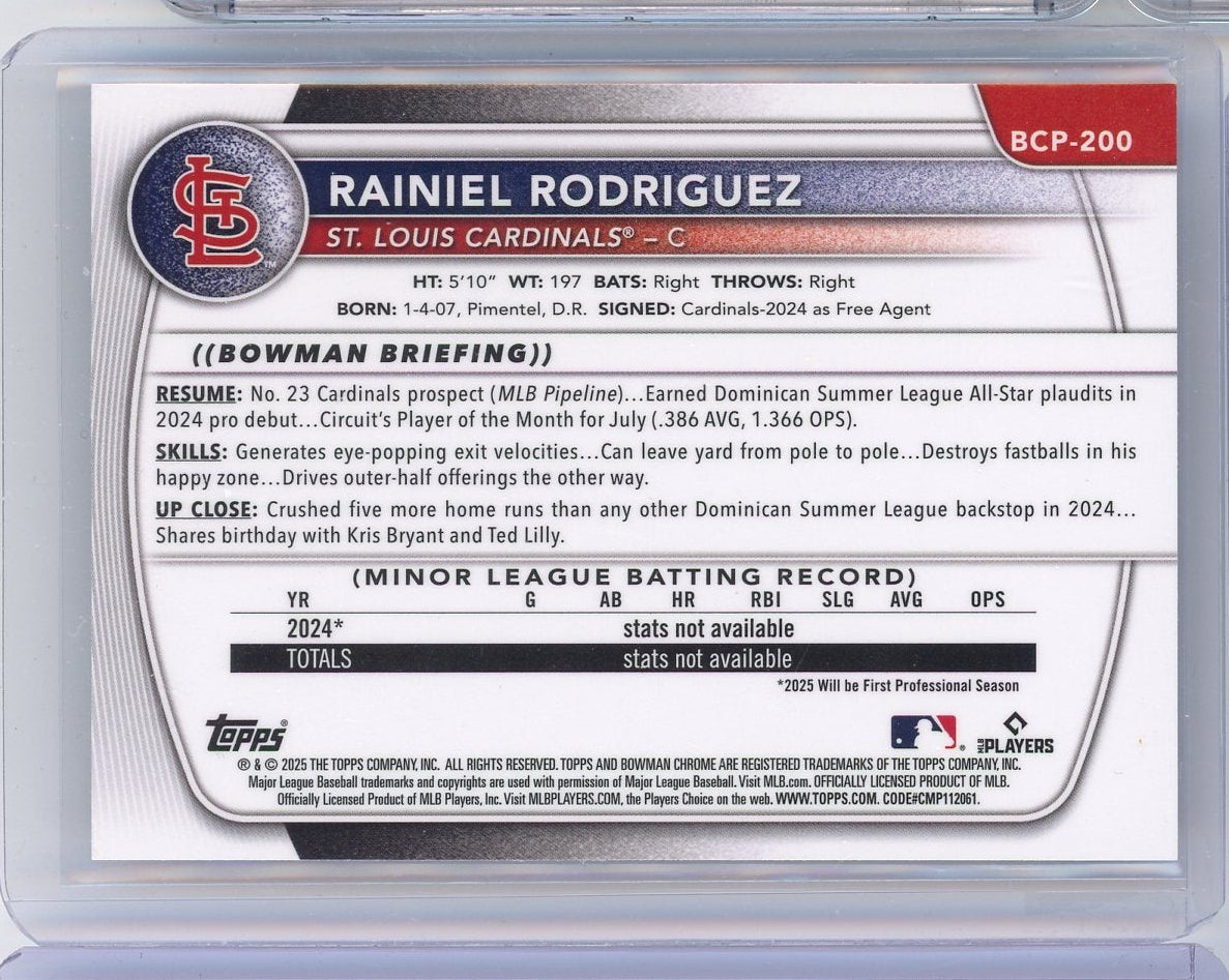 Rainiel Rodriguez 2025 1st Bowman Chrome purple geometric ref. #'d 020/250