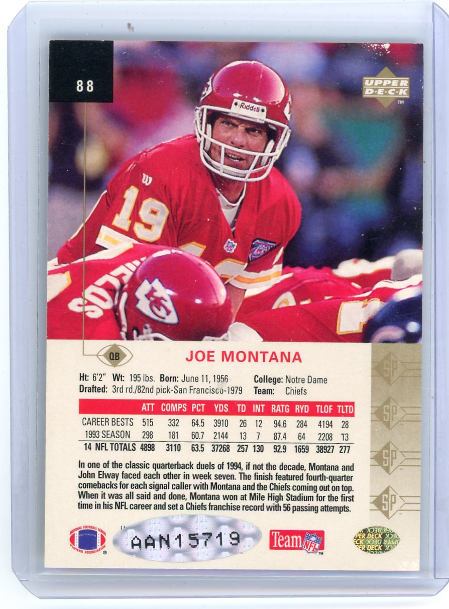 Joe Montana 1994 Upper Deck SP Auto 438/1000