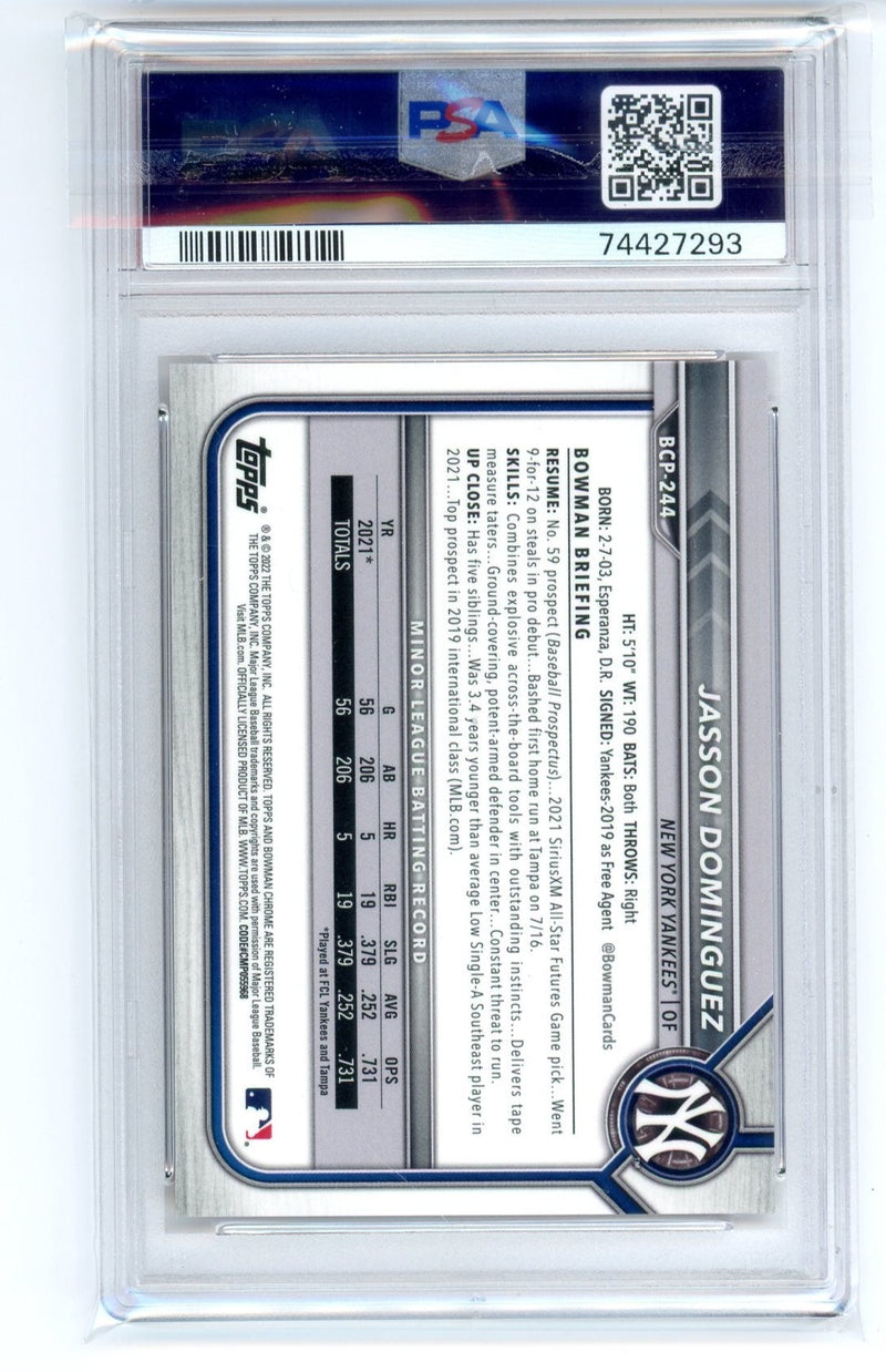 Jasson Dominguez 2022 Bowman Chrome X Orange X-fractor #'d 4/5 PSA 10 –  Piece Of The Game