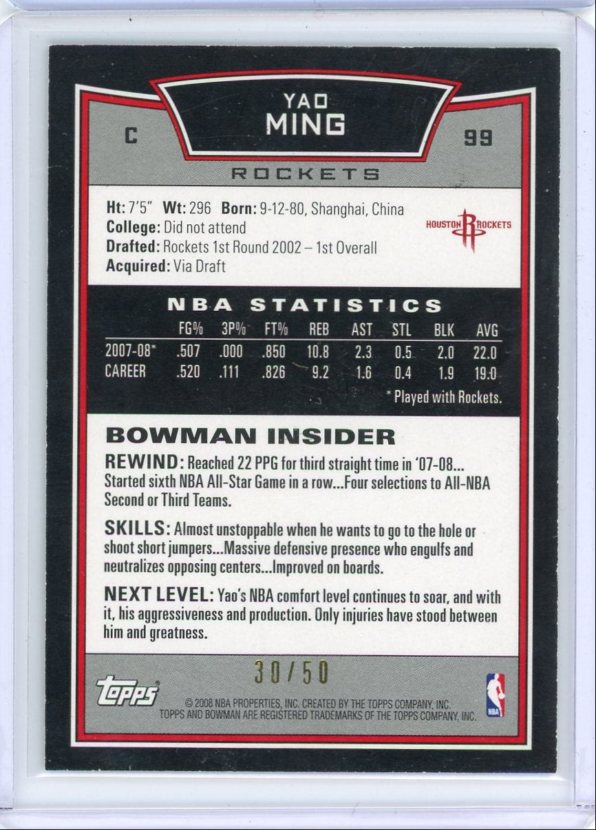 Yao Ming 2008 Bowman gold #'d 30/50