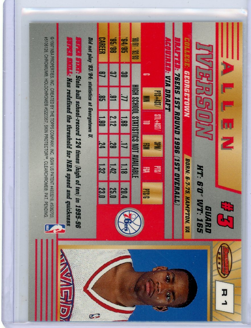 Allen Iverson 1997 Bowman's Best Rookie Card #R1