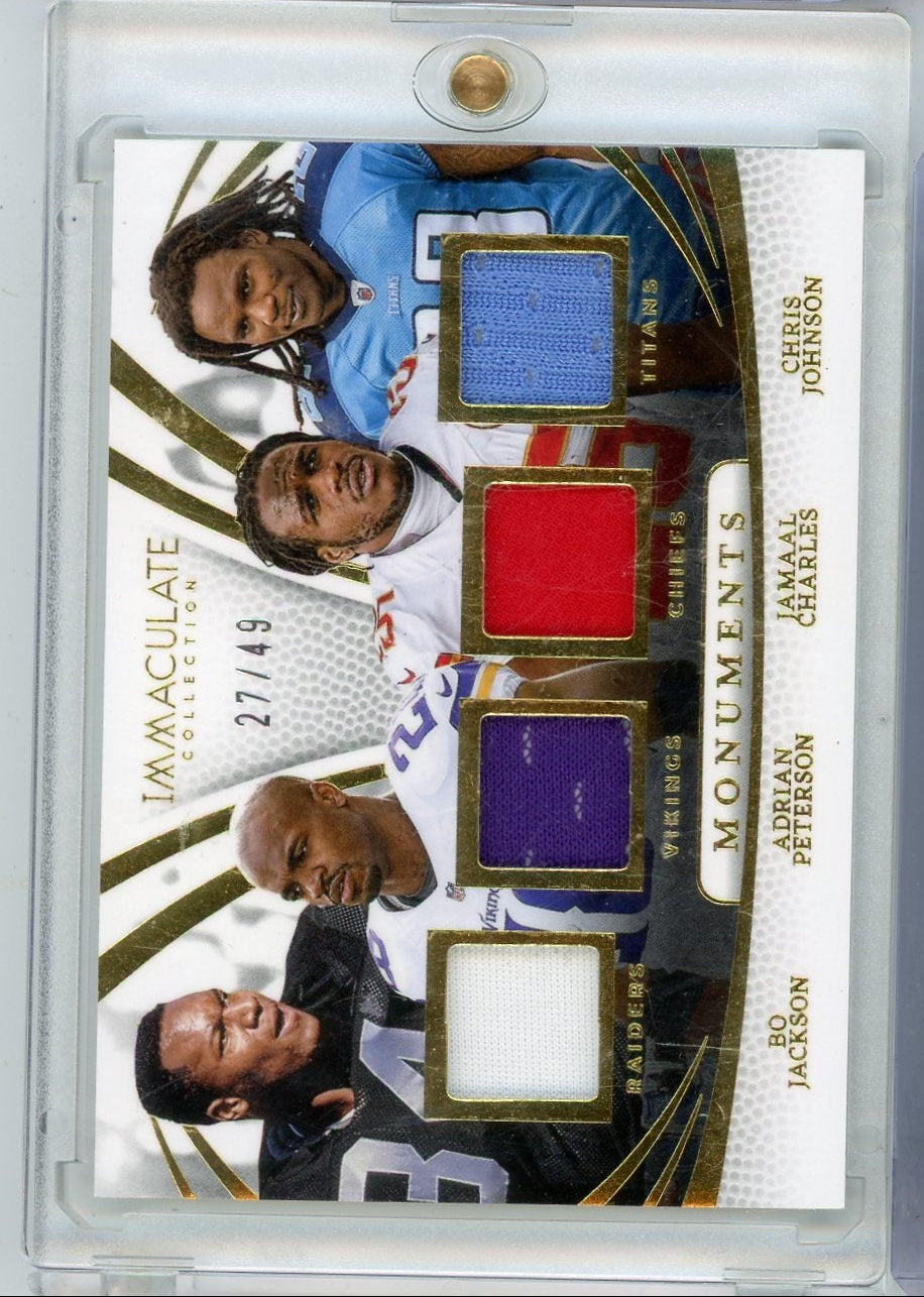 B Jackson A Peterson J Charles C Johnson 2025 Panini Immaculate Monuments quad relic #'d 27/49