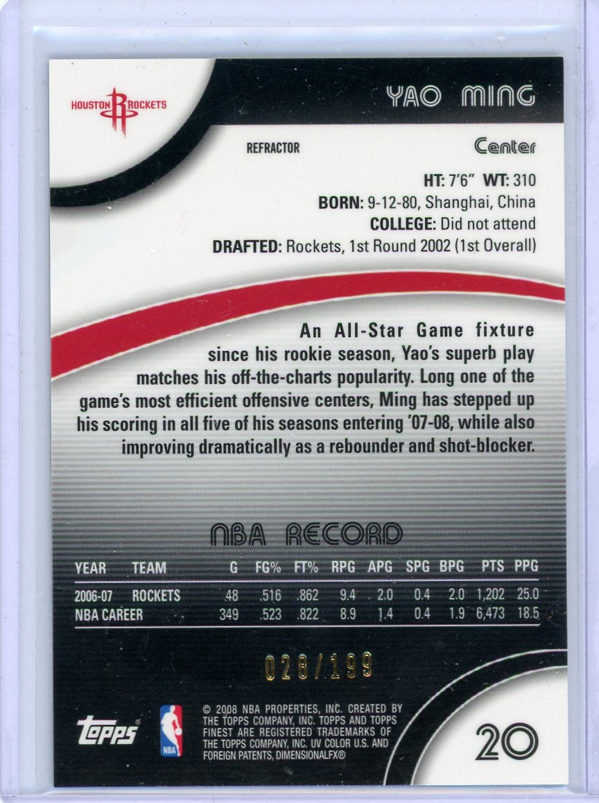 Yao Ming 2008 Topps Finest Refractor #'d 028/199
