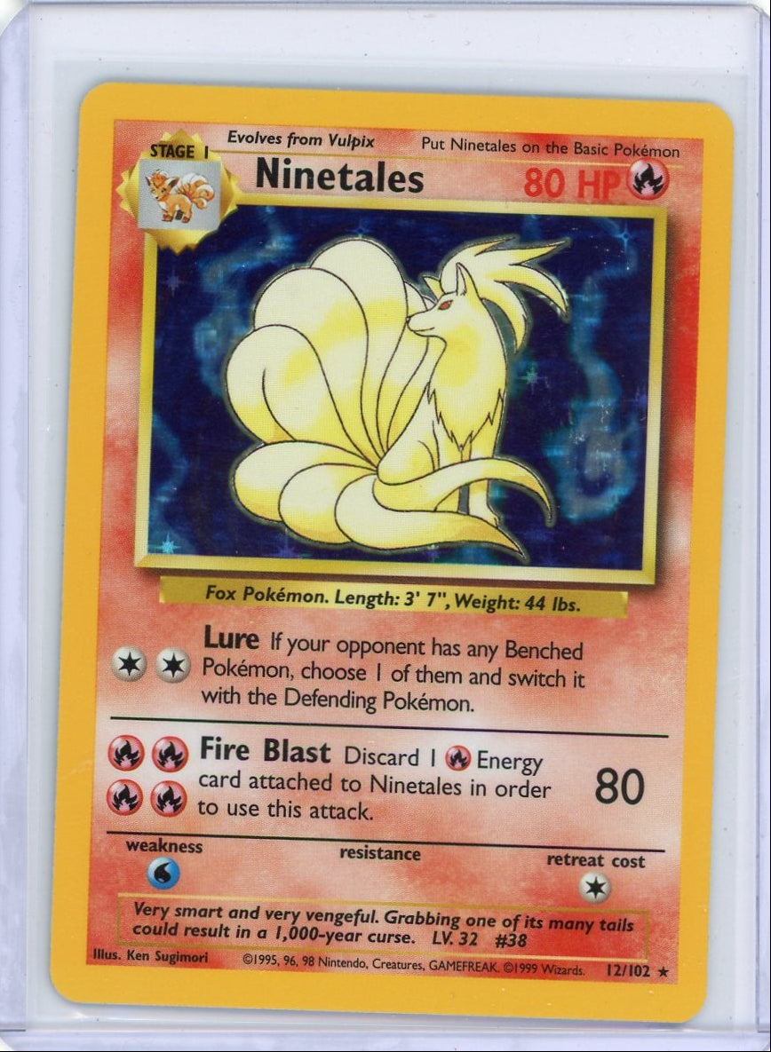 Pokemon Karte – Ninetales (12/102) Aus Basis-Set, Holo, Shadowless Edition, Feuertyp – Sammelkarte Für Trainer & Sammler