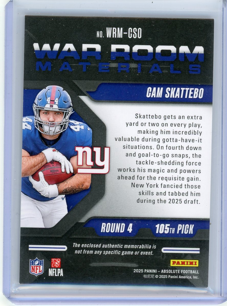 Cam Skattebo 2025 Panini Absolute War Room Materials #'d 103/115