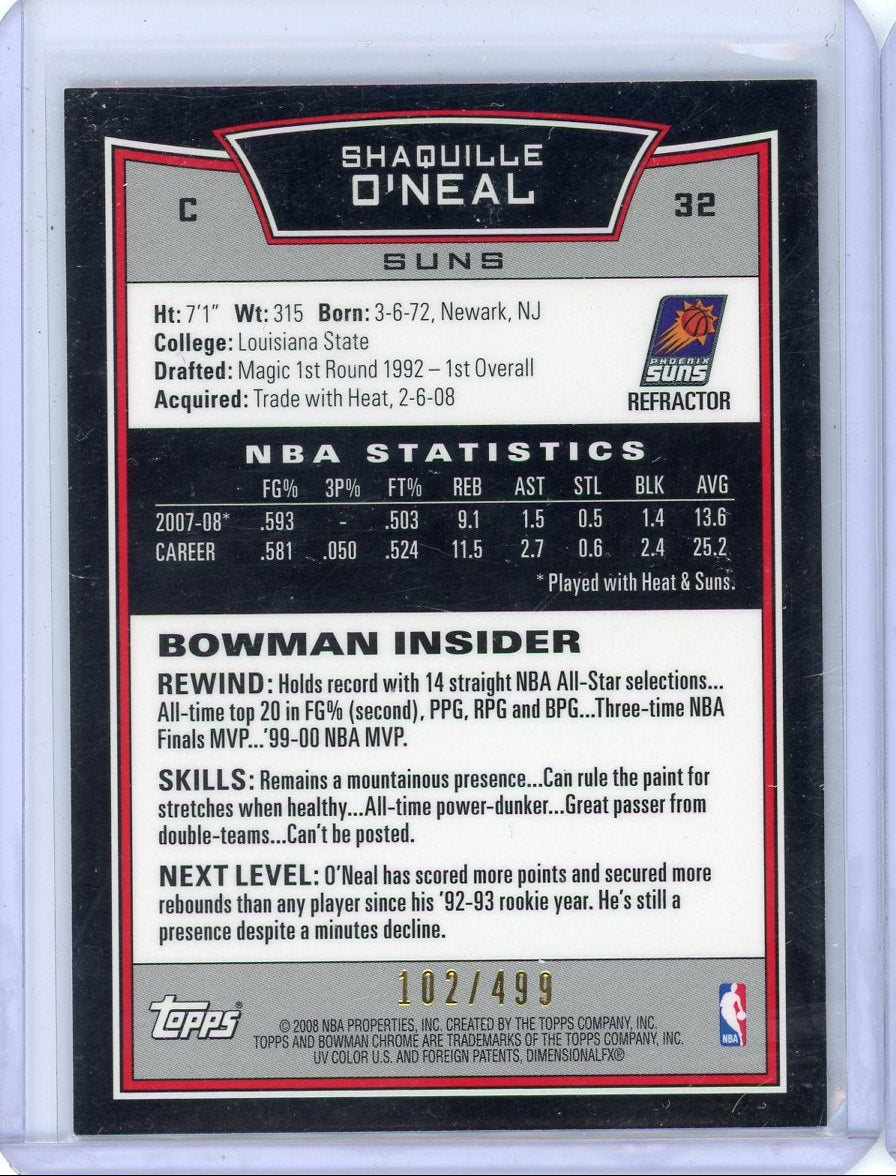 Shaquille O'Neal 2008 Bowman Chrome refractor #'d 102/499