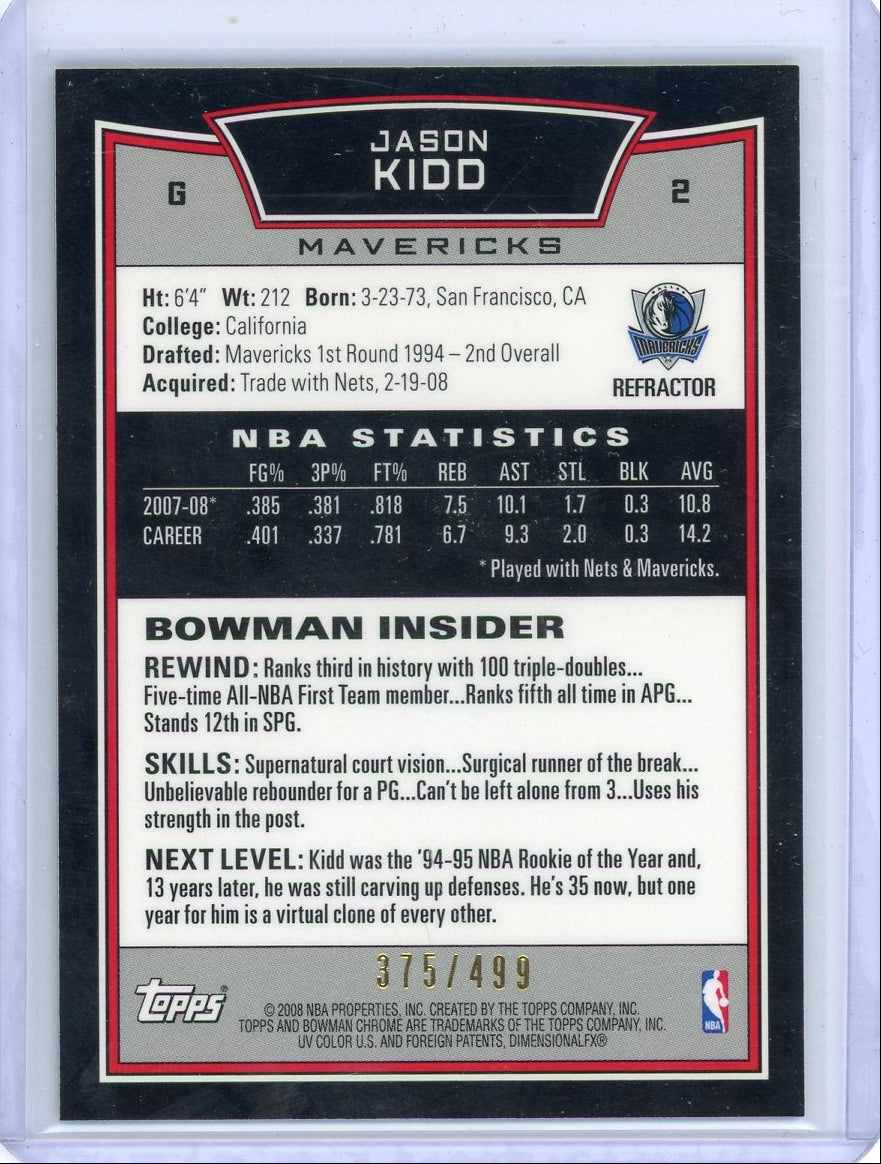 Jason Kidd 2008 Bowman Chrome refractor #'d 375/499