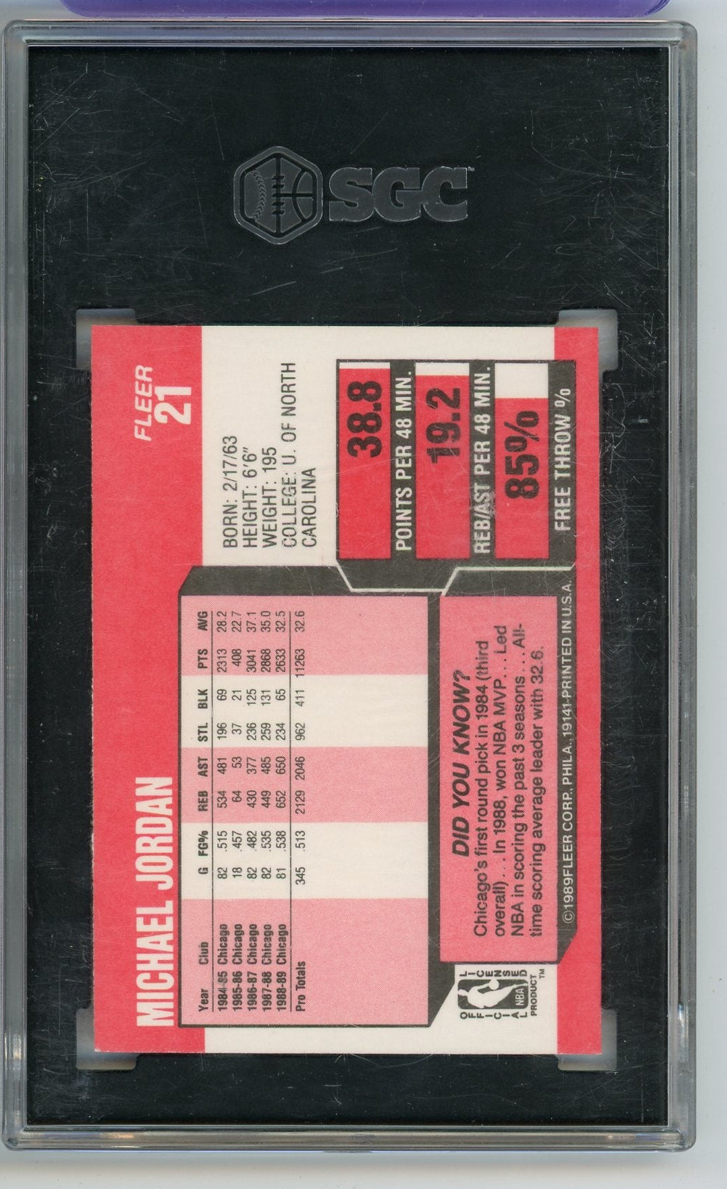 Michael Jordan 1989-90 Fleer #21 SGC 7