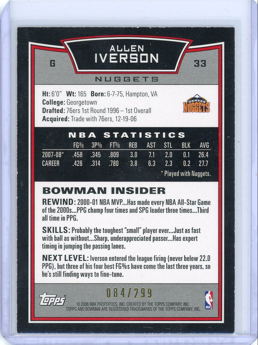 Allen Iverson 2008 Bowman orange #'d 084/299