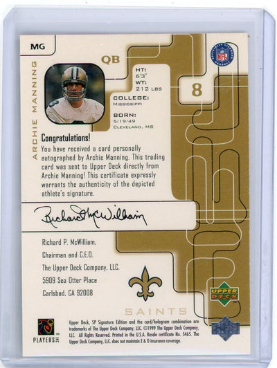 Archie Manning 1999 Upper Deck SP Signature Edition Autograph