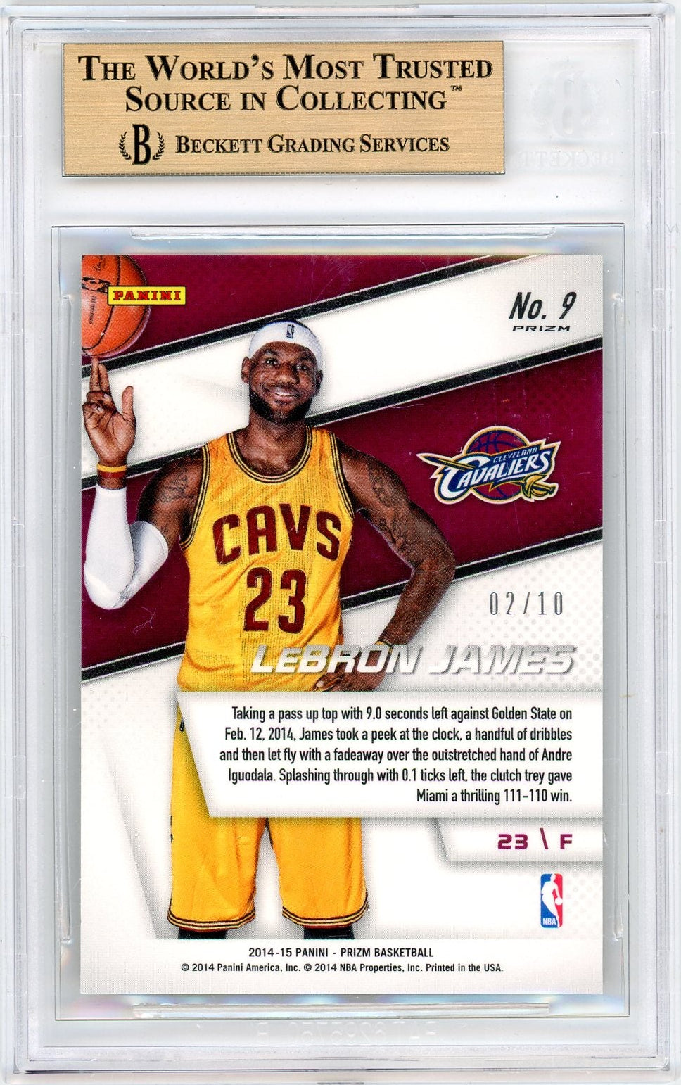 LeBron James 2014-15 Panini Prizm Representatives Gold Prizm #'d 02/10 BGS 9.5