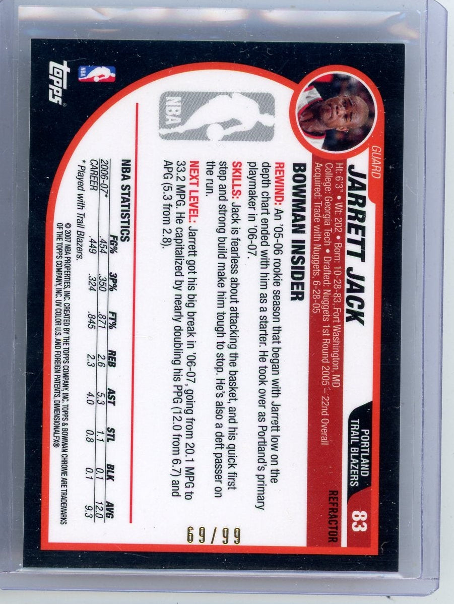 Jarrett Jack 2007 Bowman Chrome Gold ref. #'d 69/99