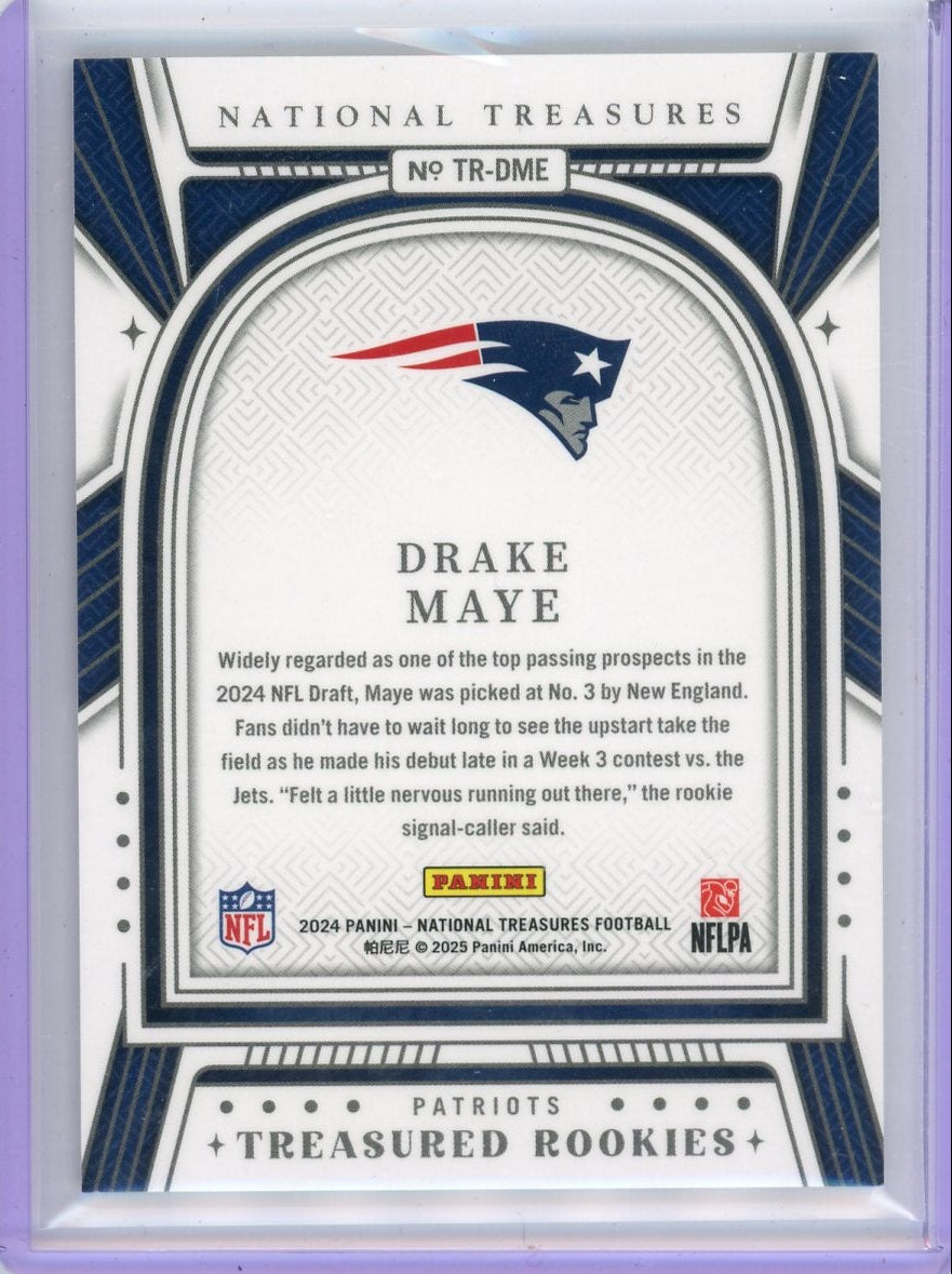 Drake Maye 2024 Panini National Treasures Treasured Rookies #'d 03/25