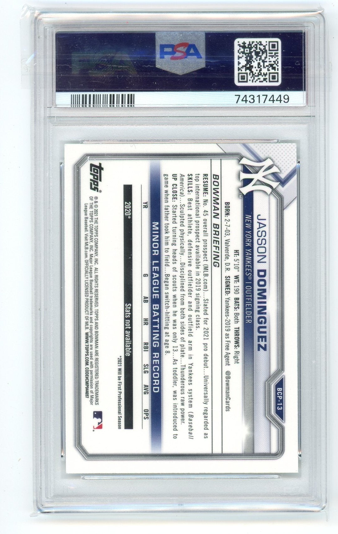 Jasson Dominguez 2021 Bowman Mega Box/Mojo PSA 9