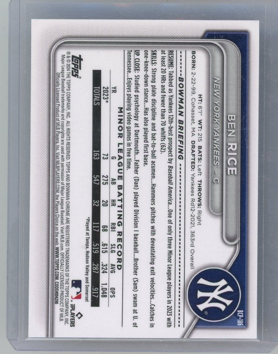 Ben Rice 2024 1st Bowman Chrome mojo