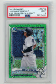 Jasson Dominguez 2021 Bowman green shimmer refractor #'d 17/99 PSA 9