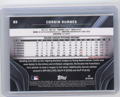 Corbin Burnes 2023 Topps Chrome Black green #'d 11/99