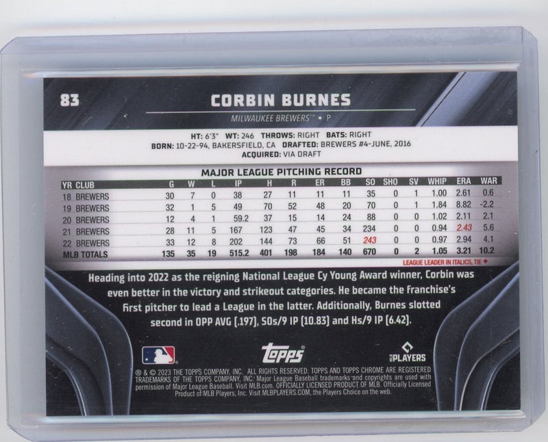 Corbin Burnes 2023 Topps Chrome Black green 