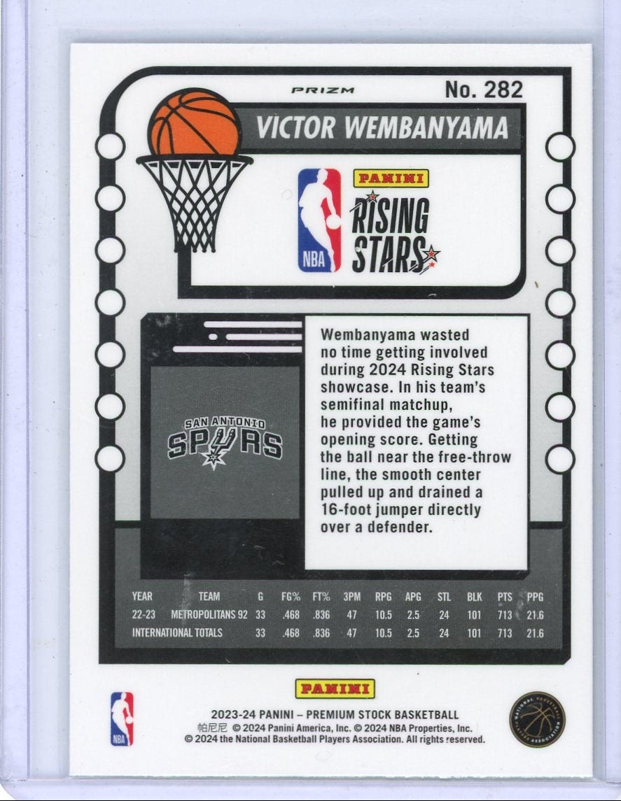 Victor Wembanyama 2023-24 Panini NBA Hoops Premium Rising Stars silver holo RC